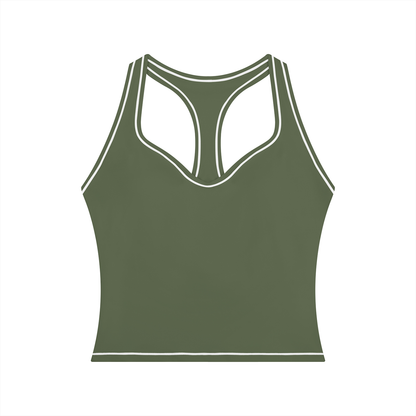 Topstitch Crop Tank in Gray Green, front view