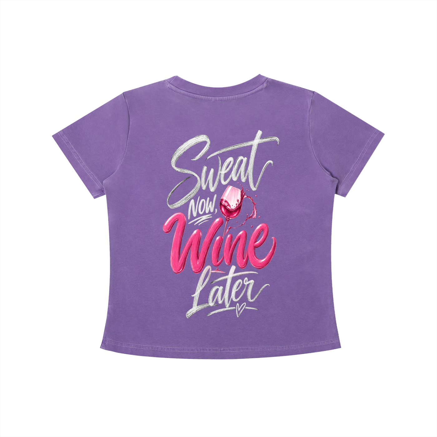 Sweat Now, Wine Later Tee in Purple, back
