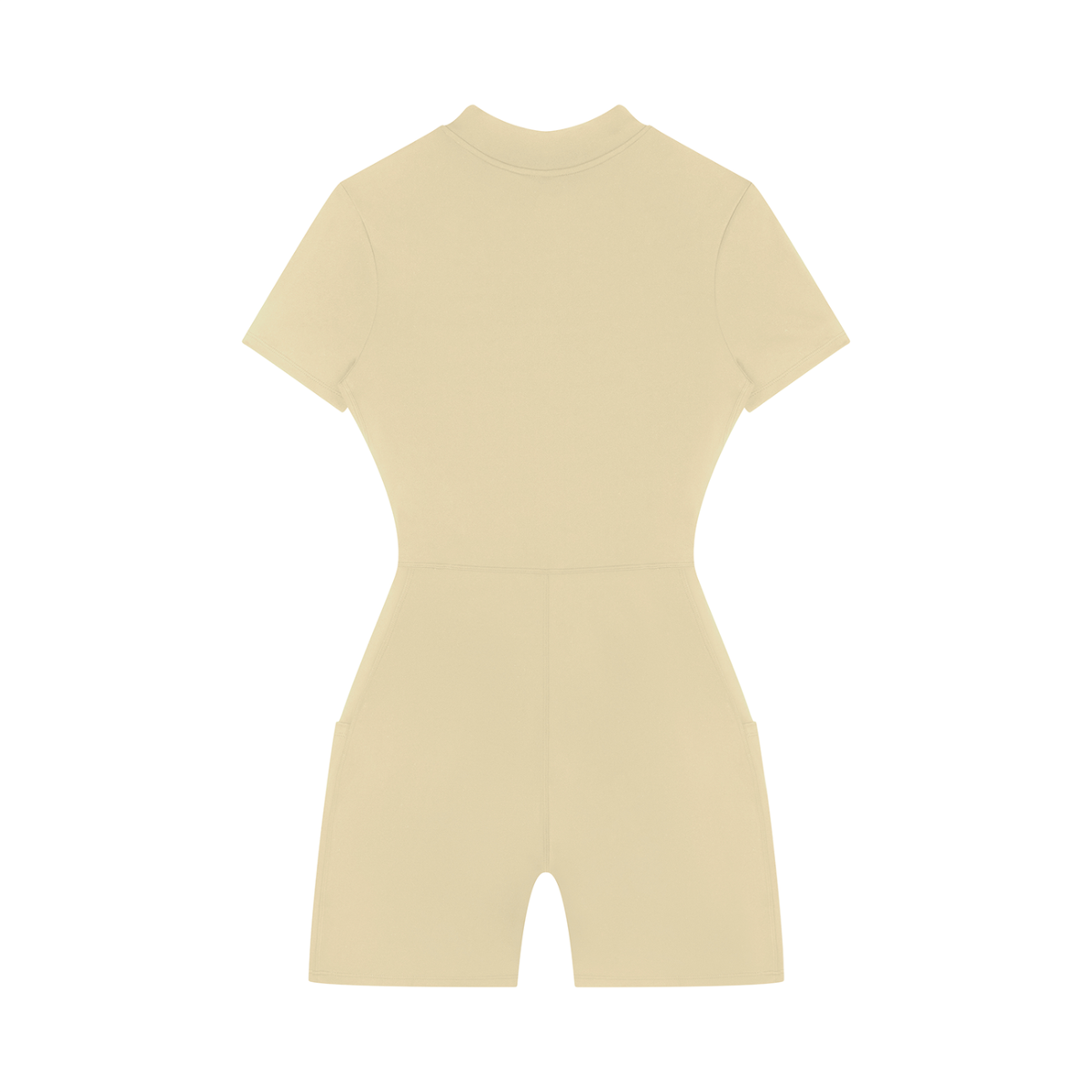 Quarter-Zip Sleeve Romper in Apricot, back view