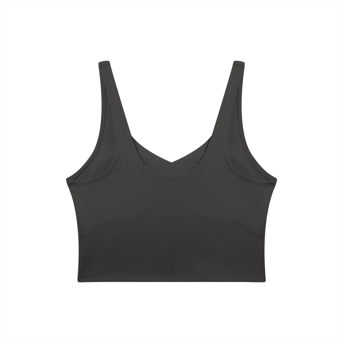 V-Neck Longline Tank in Charcoal Gray, back view