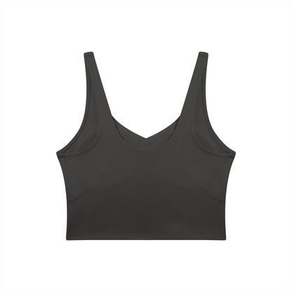 V-Neck Longline Tank in Charcoal Gray, back view