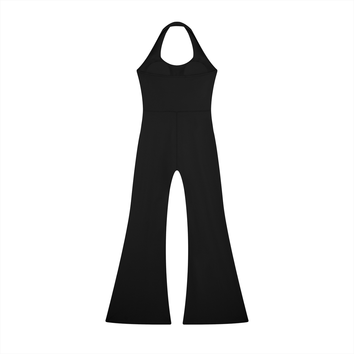 Halter Flare Jumpsuit in Black, back view