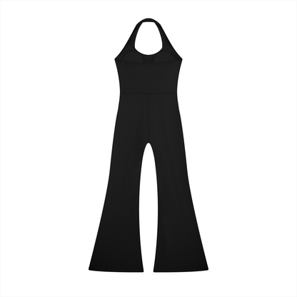 Halter Flare Jumpsuit in Black, back view