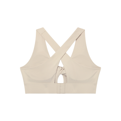 Twist-Front Sports Bra in Khaki, back view