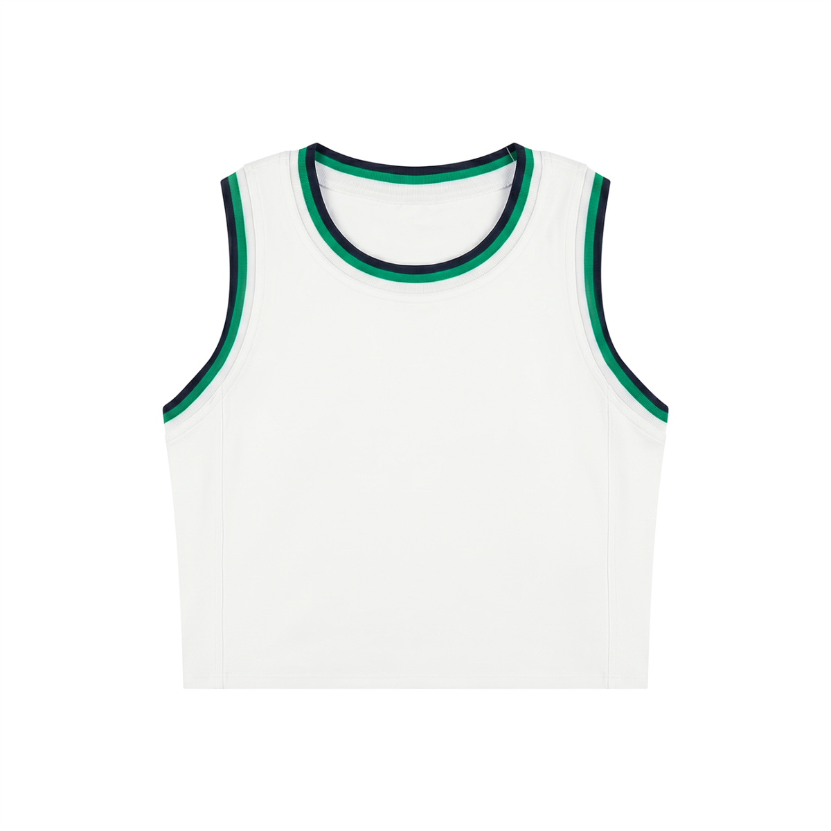Color Block Crop Tank in White with Green, front view
