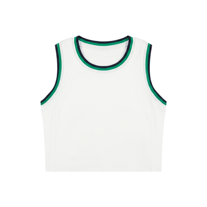 Color Block Crop Tank in White with Green, front view
