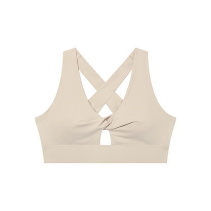 Twist-Front Sports Bra in Khaki, front view