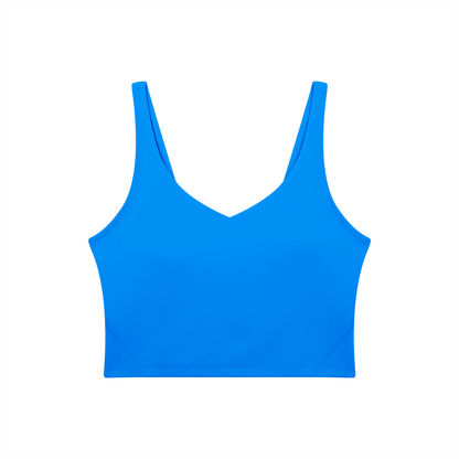 V-Neck Longline Tank in Colorful Blue, front view