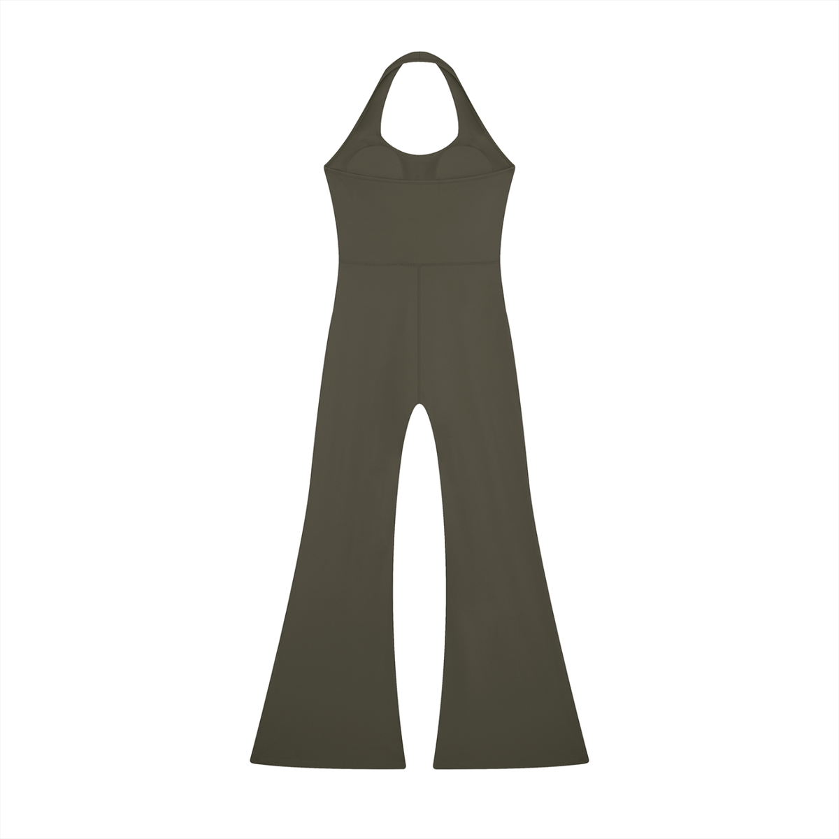 Halter Flare Jumpsuit in Army Green, back view