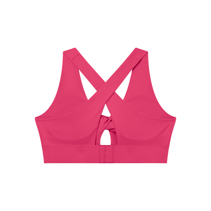 Twist-Front Sports Bra in Rose Red, back view