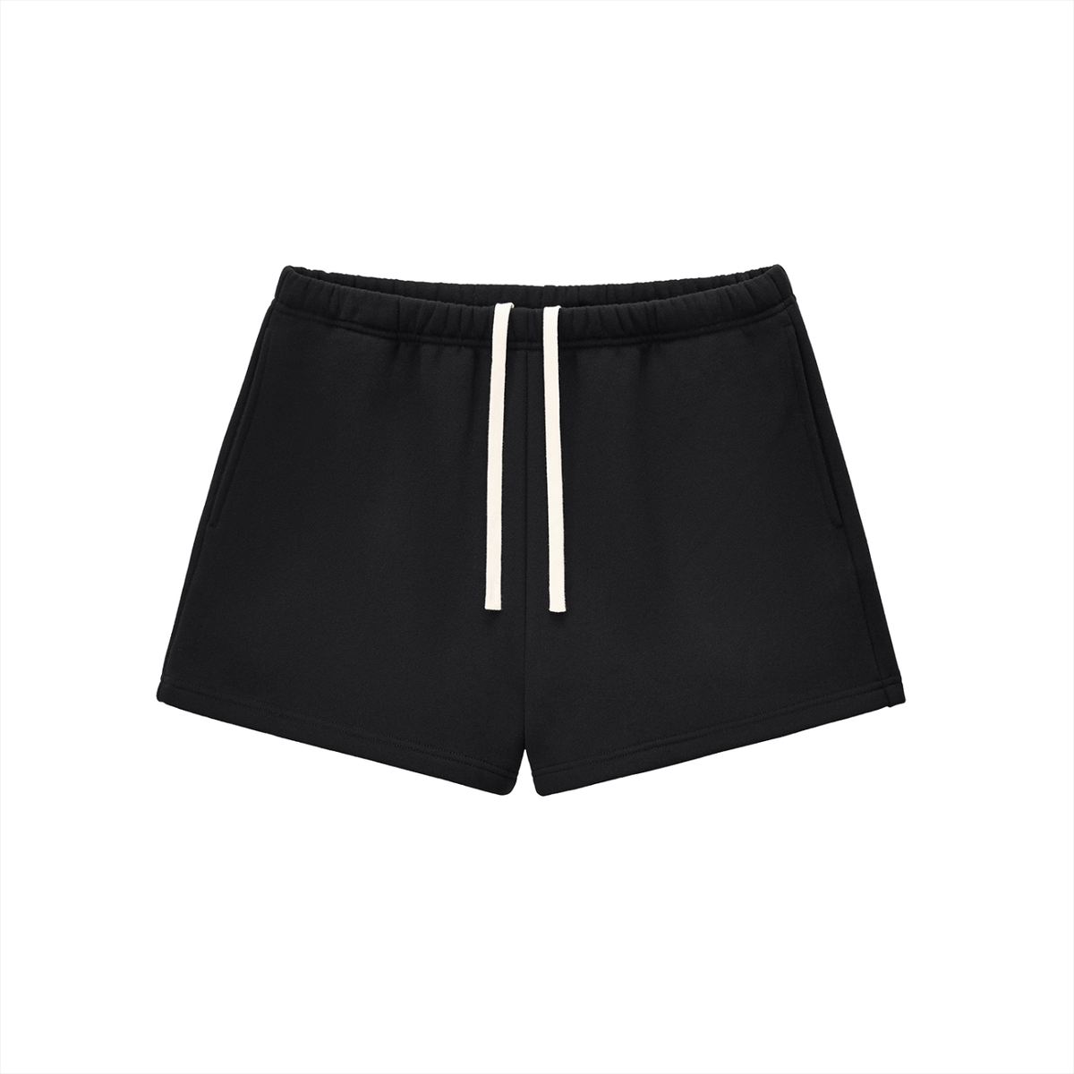 Drawstring Sweatshort in Black, front view