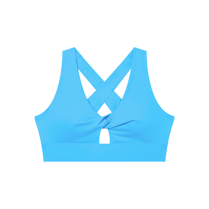 Twist-Front Sports Bra in Blue, front view