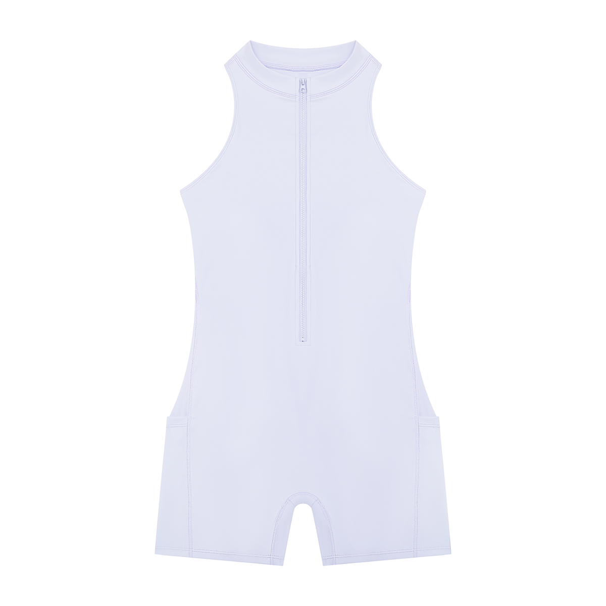 Quarter-Zip Romper in Purple, front view