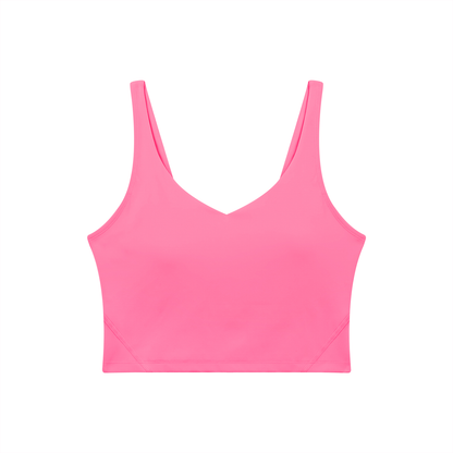 V-Neck Longline Tank in Rose Red, front view
