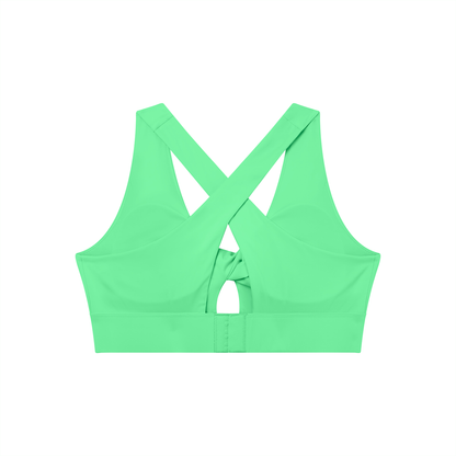 Twist-Front Sports Bra in Green, back view
