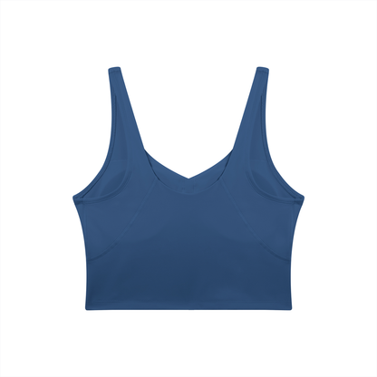 V-Neck Longline Tank in Navy Blue, back view