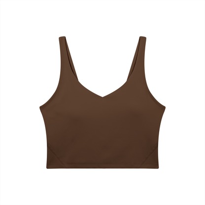 V-Neck Longline Tank in Brown, front view