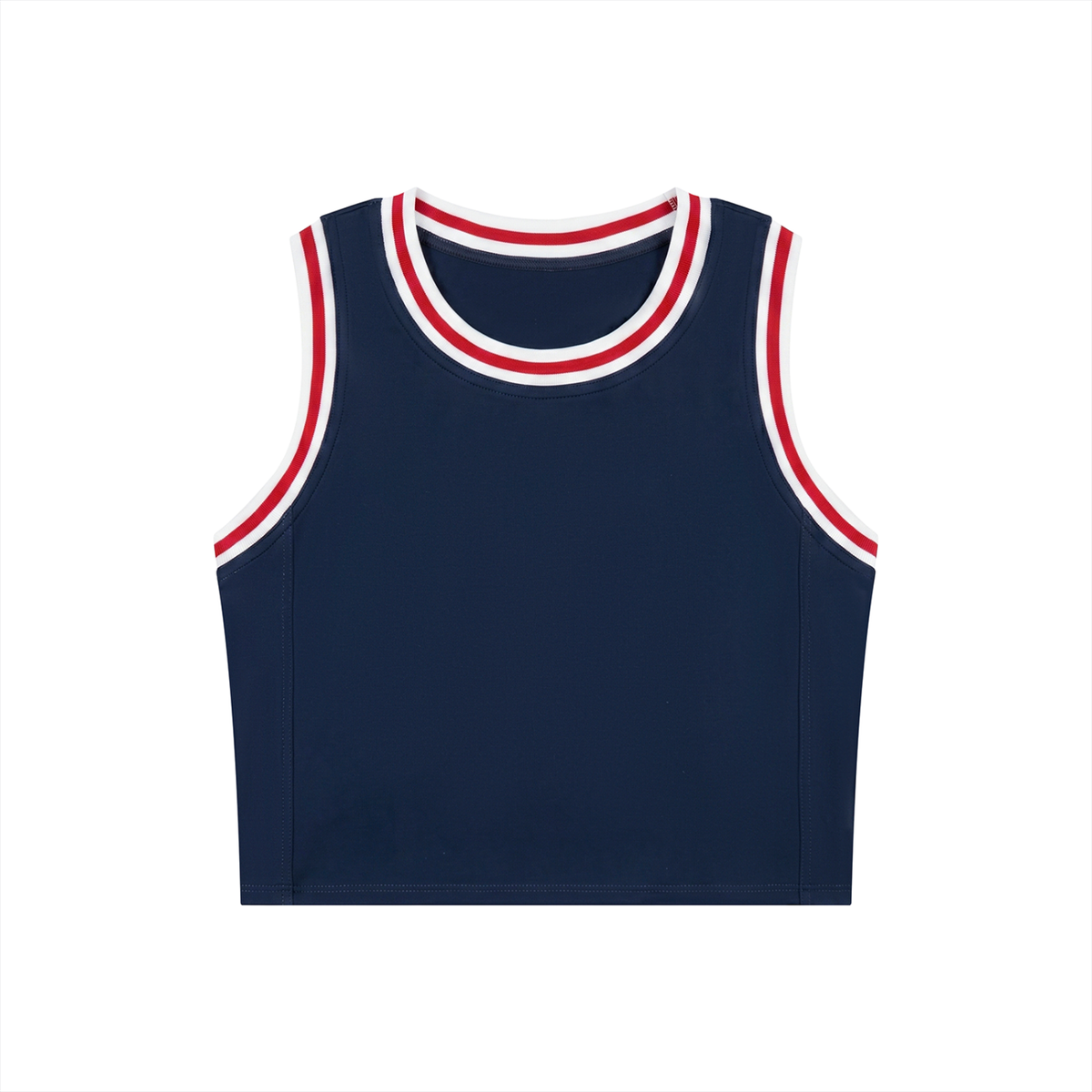 Color Block Crop Tank in Navy Blue with Red, front view