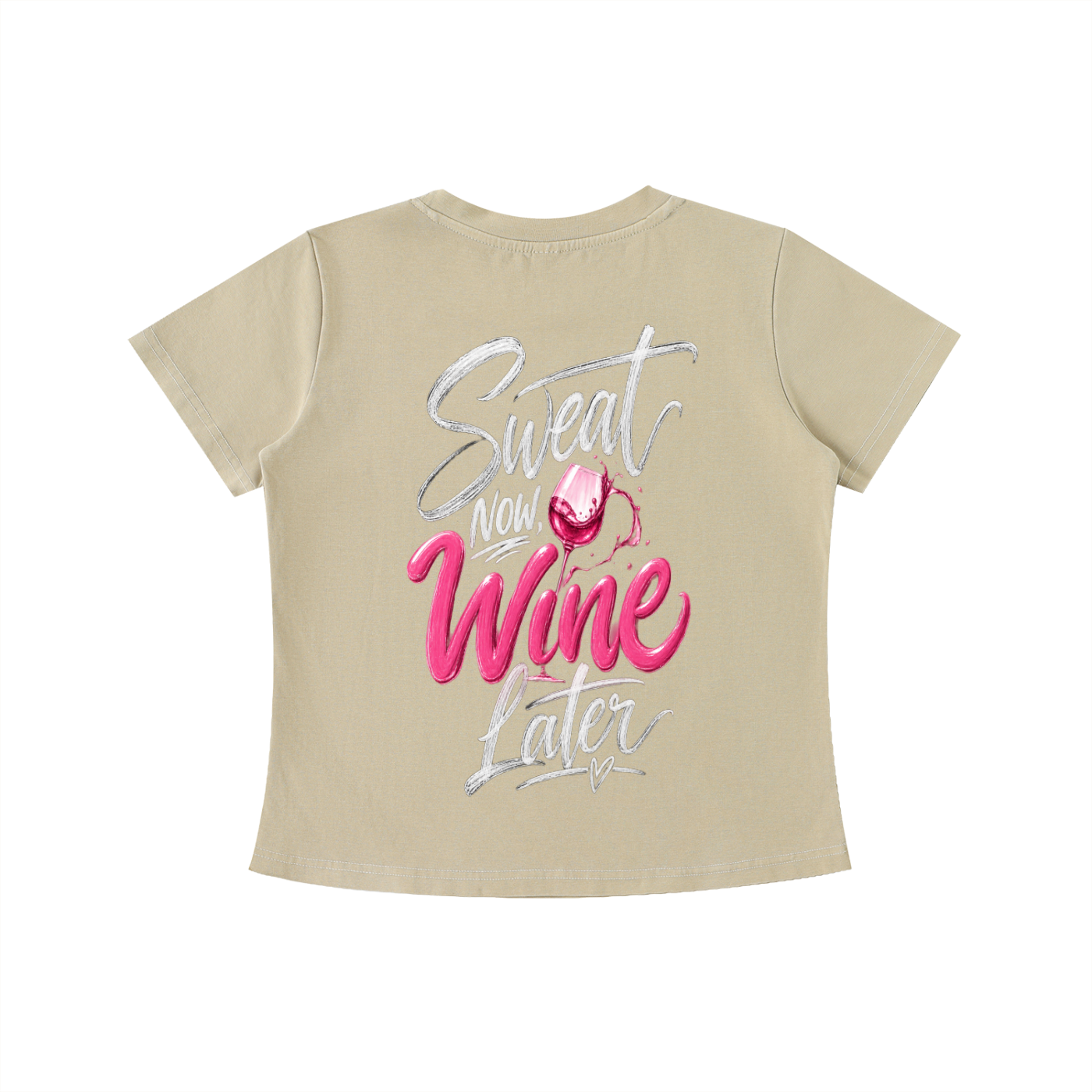 Sweat Now, Wine Later Tee in Khaki, back