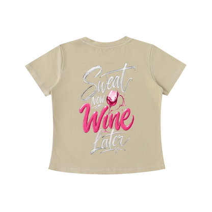 Sweat Now, Wine Later Tee in Khaki, back