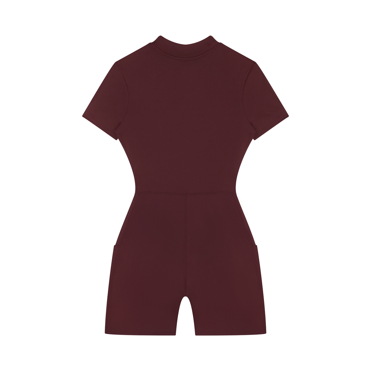 Quarter-Zip Sleeve Romper in Wine Red, back view