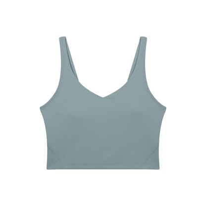 V-Neck Longline Tank in Gray Blue, front view