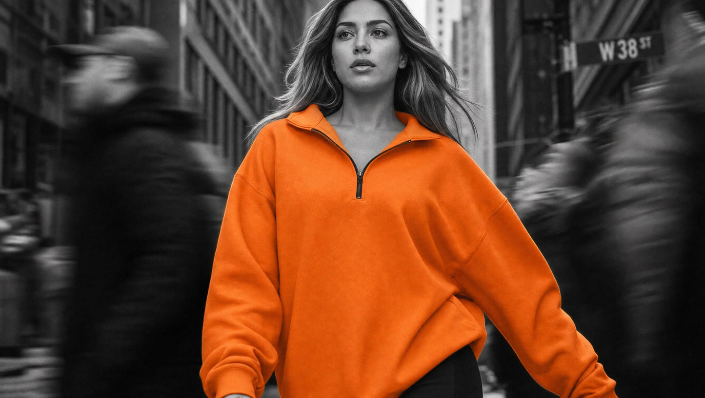 Oversized Half-Zip Pullover in Amber, editorial 1