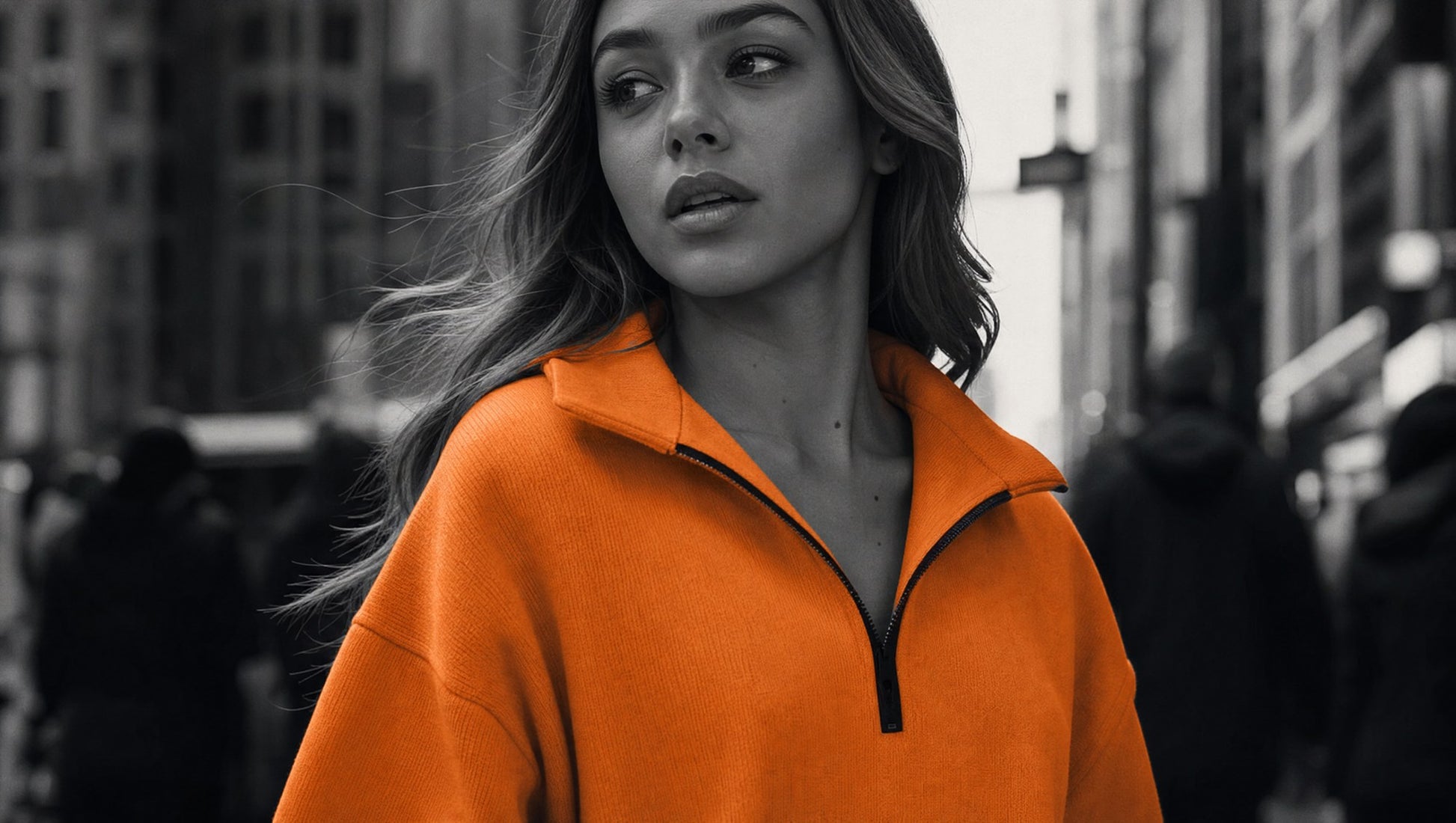 Oversized Half-Zip Pullover in Amber, editorial 2