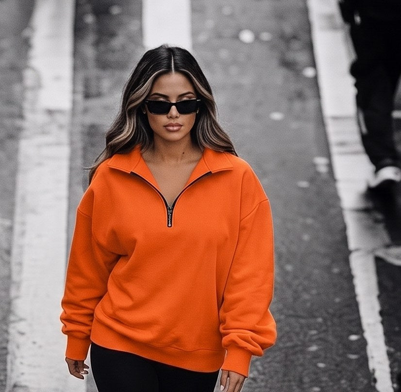 Oversized Half-Zip Pullover in Amber, editorial 3