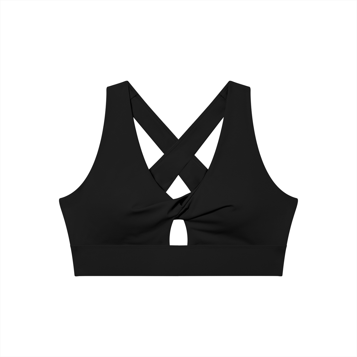 Twist-Front Sports Bra in Black, front view