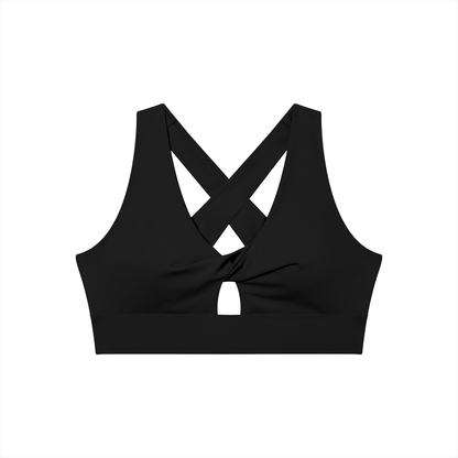Twist-Front Sports Bra in Black, front view