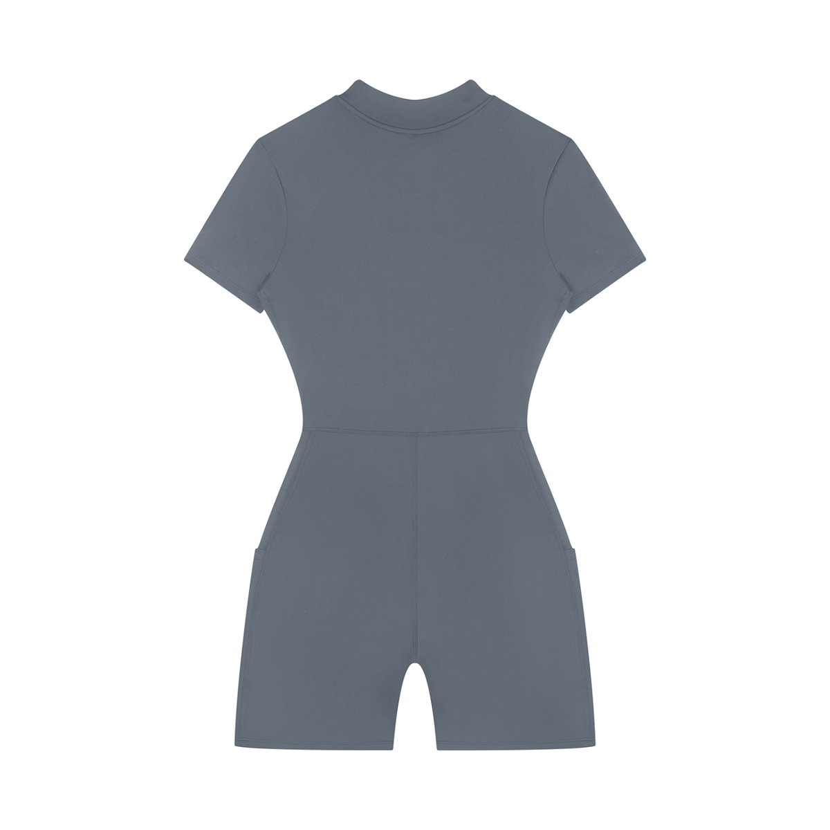 Quarter-Zip Sleeve Romper in Gray Blue, back view