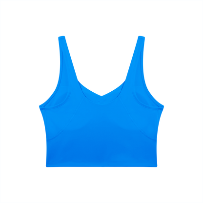 V-Neck Longline Tank in Colorful Blue, back view