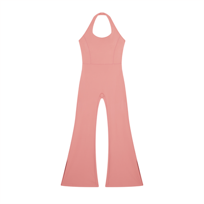Halter Flare Jumpsuit in Pink, front view