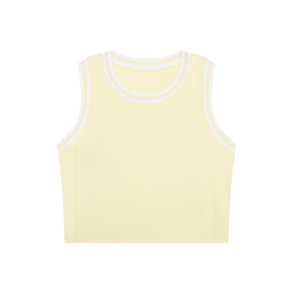 Color Block Crop Tank in Light Yellow with White, front view