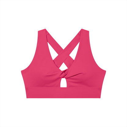 Twist-Front Sports Bra in Rose Red, front view
