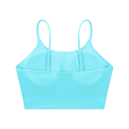 Strappy Longline Tank in Lake Blue, back view