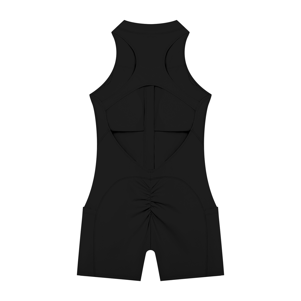 Quarter-Zip Romper in Black, back view