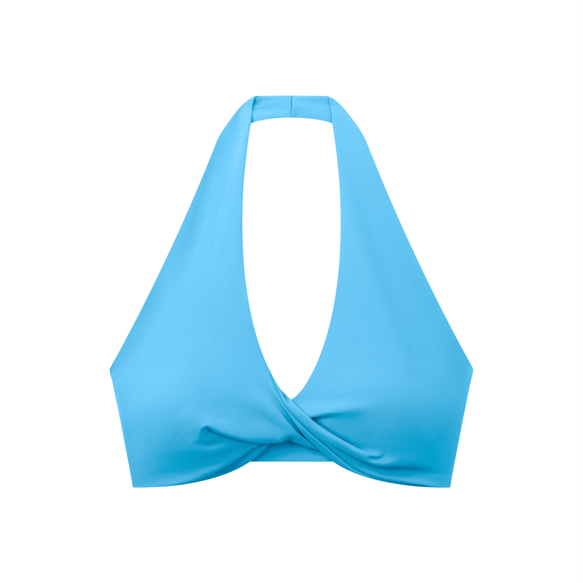 Pleated Halter Sports Bra in Blue, front view