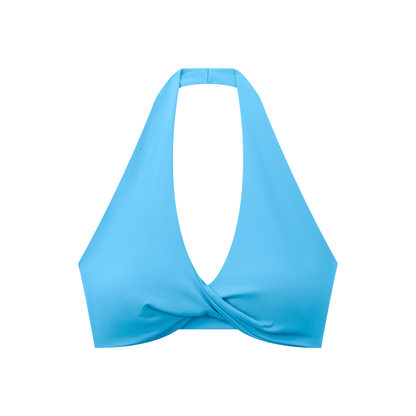 Pleated Halter Sports Bra in Blue, front view