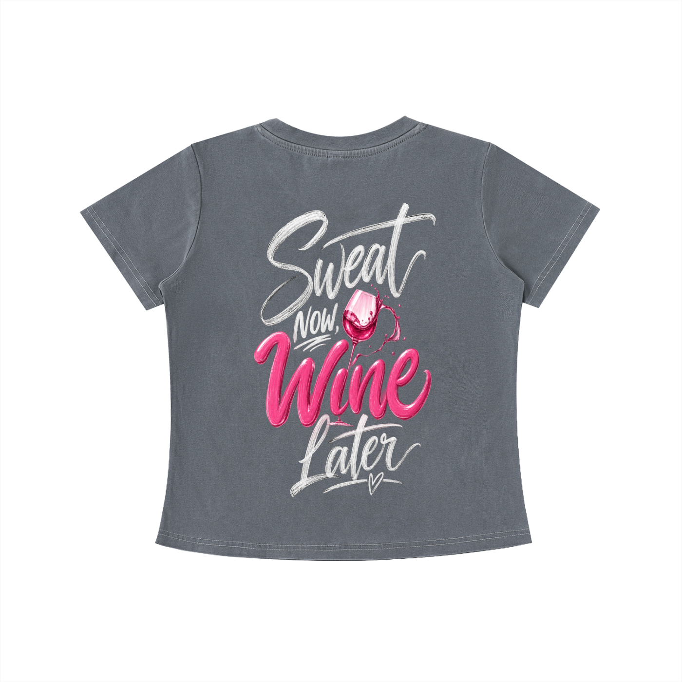 Sweat Now, Wine Later Tee in Gray, back