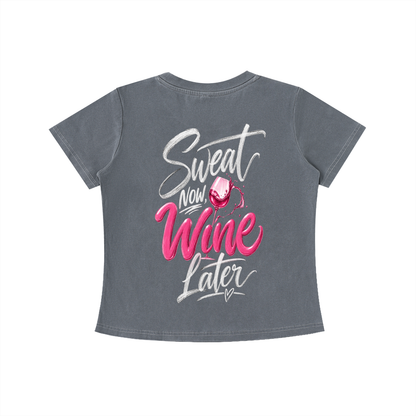 Sweat Now, Wine Later Tee in Gray, back