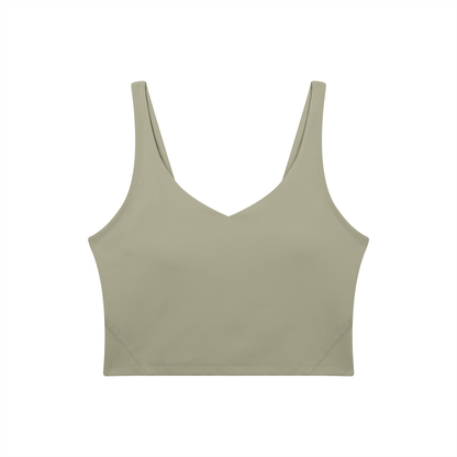 V-Neck Longline Tank in Gray green, front view