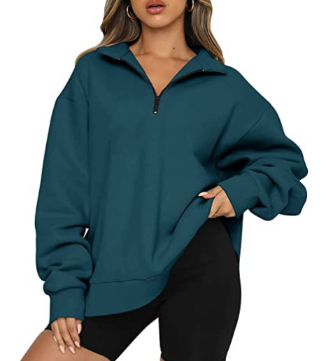Oversized Half-Zip Pullover in Forest