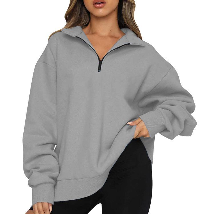 Oversized Half-Zip Pullover in Light Heather