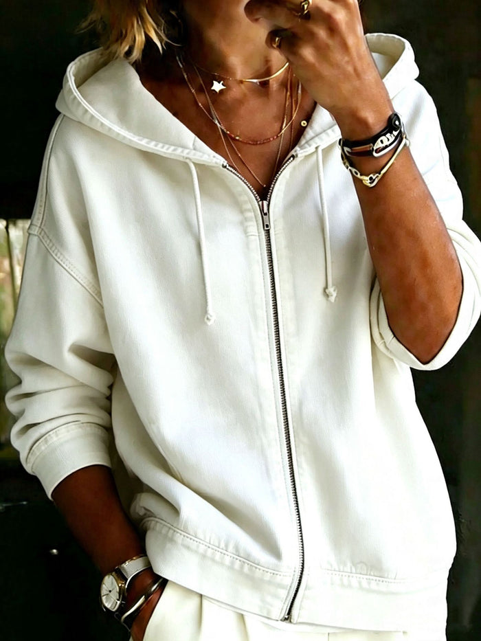 Washed Zip-Up Hoodie in Washed Bone