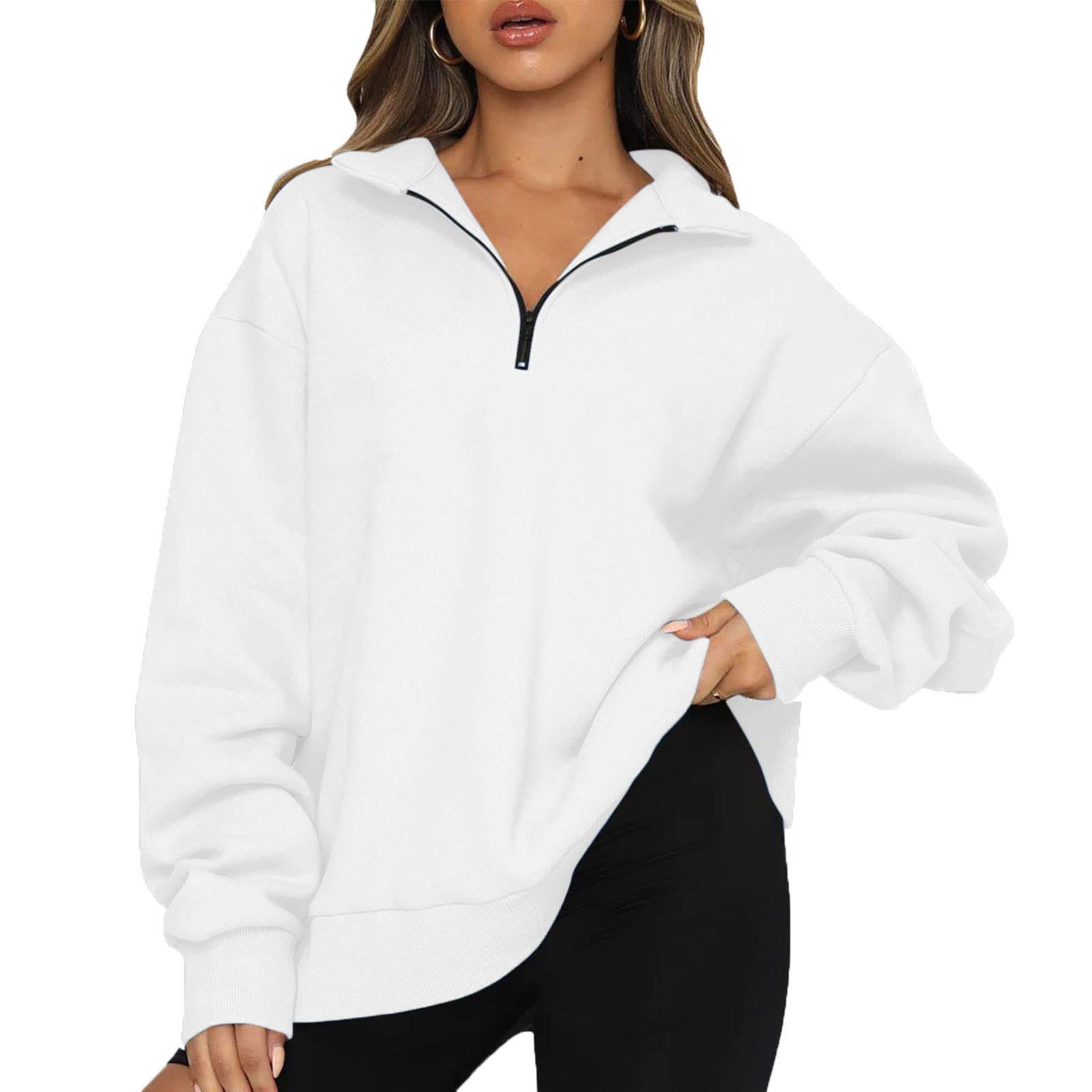 Oversized Half-Zip Pullover in White