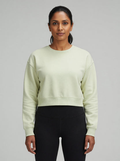 Cropped Crewneck Sweatshirt in Light Green, worn, front