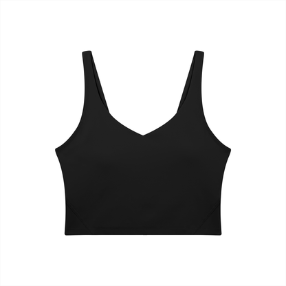 V-Neck Longline Tank in Black, front view