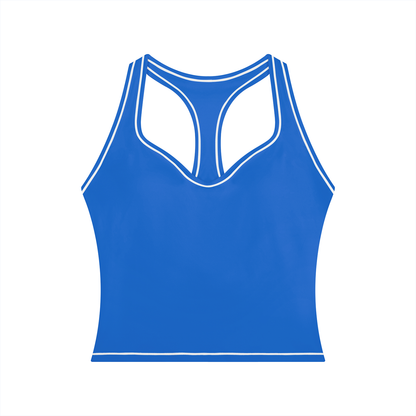 Topstitch Crop Tank in Colorful Blue, front view
